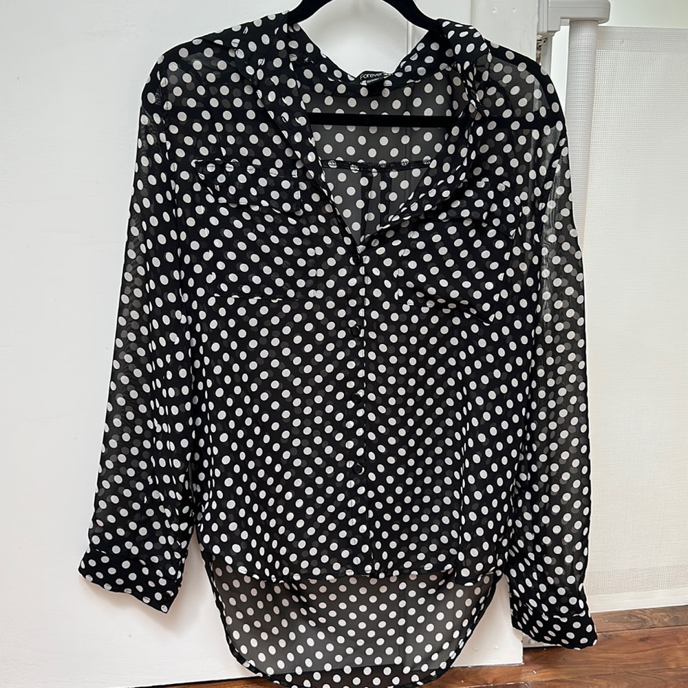Sheer polka dot button down